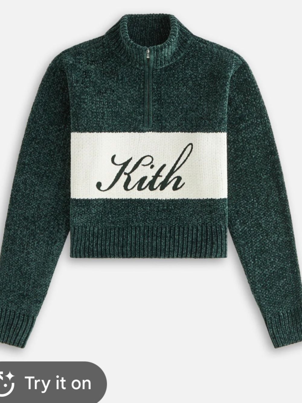 Kith Chenille Quarter-Zip Sweater in Stadium Green and White
